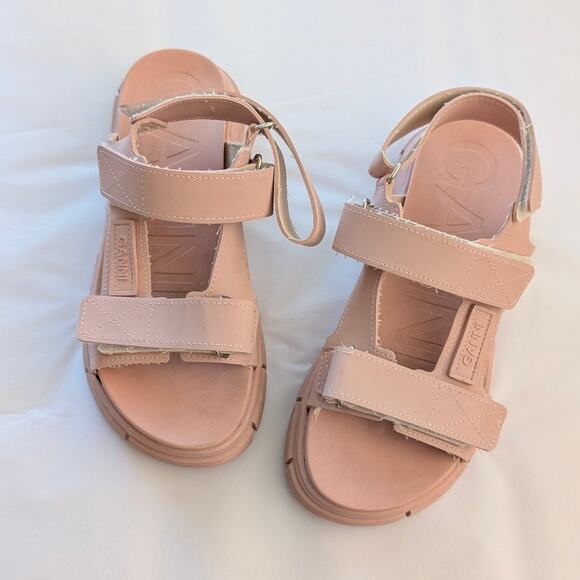 Ganni Pink Recycled Rubber Logo Open Round Toe Strap Sandals, size EU39/US9 - Picture 2 of 8